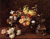Flowers Canvas Paintings - Basket of Flowers